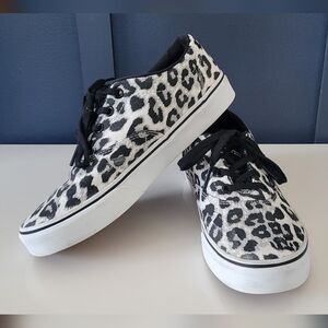 Vans Black and White Leopard Print Sneakers, Women's 8